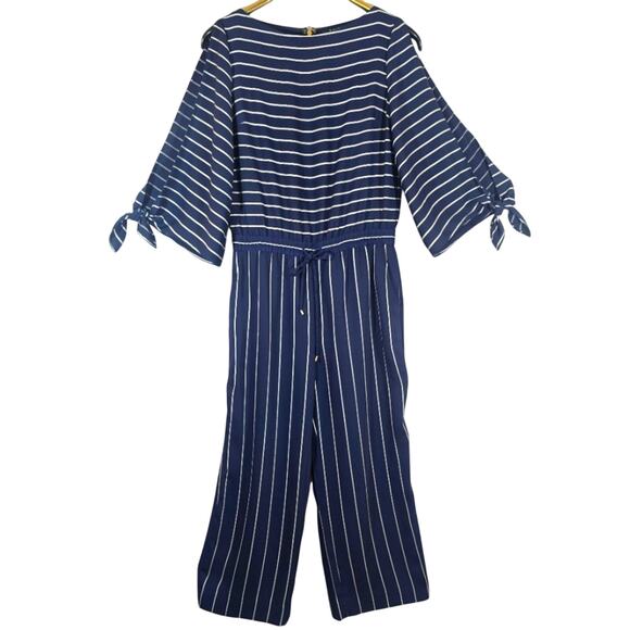 MS Lauren Ralph Lauren Navy Striped Jumpsuit Women Sz 4P Nautical Coastal Preppy - Picture 1 of 14